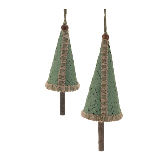 Woven Bamboo Pine Tree Ornament, 4ct.